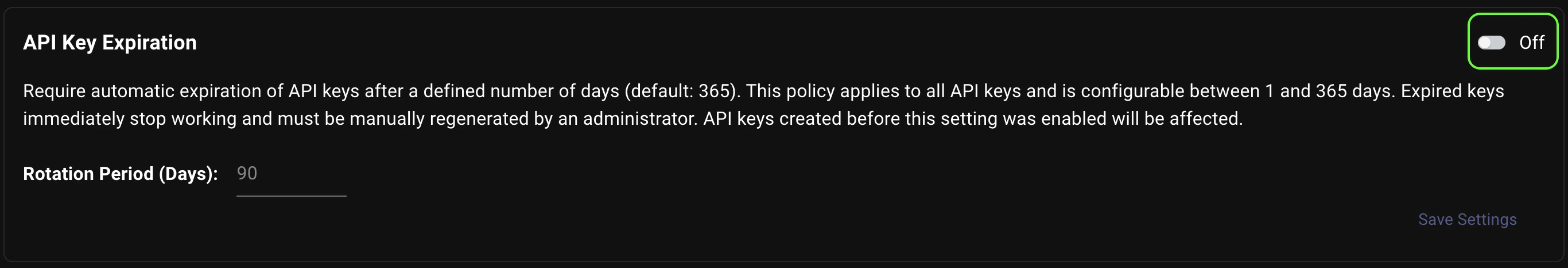 API key expiration setting in BloodHound admin settings