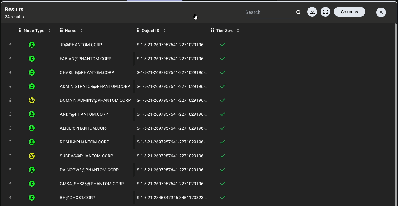 An animated view showing the column organization options in the table view, including drag-and-drop reordering