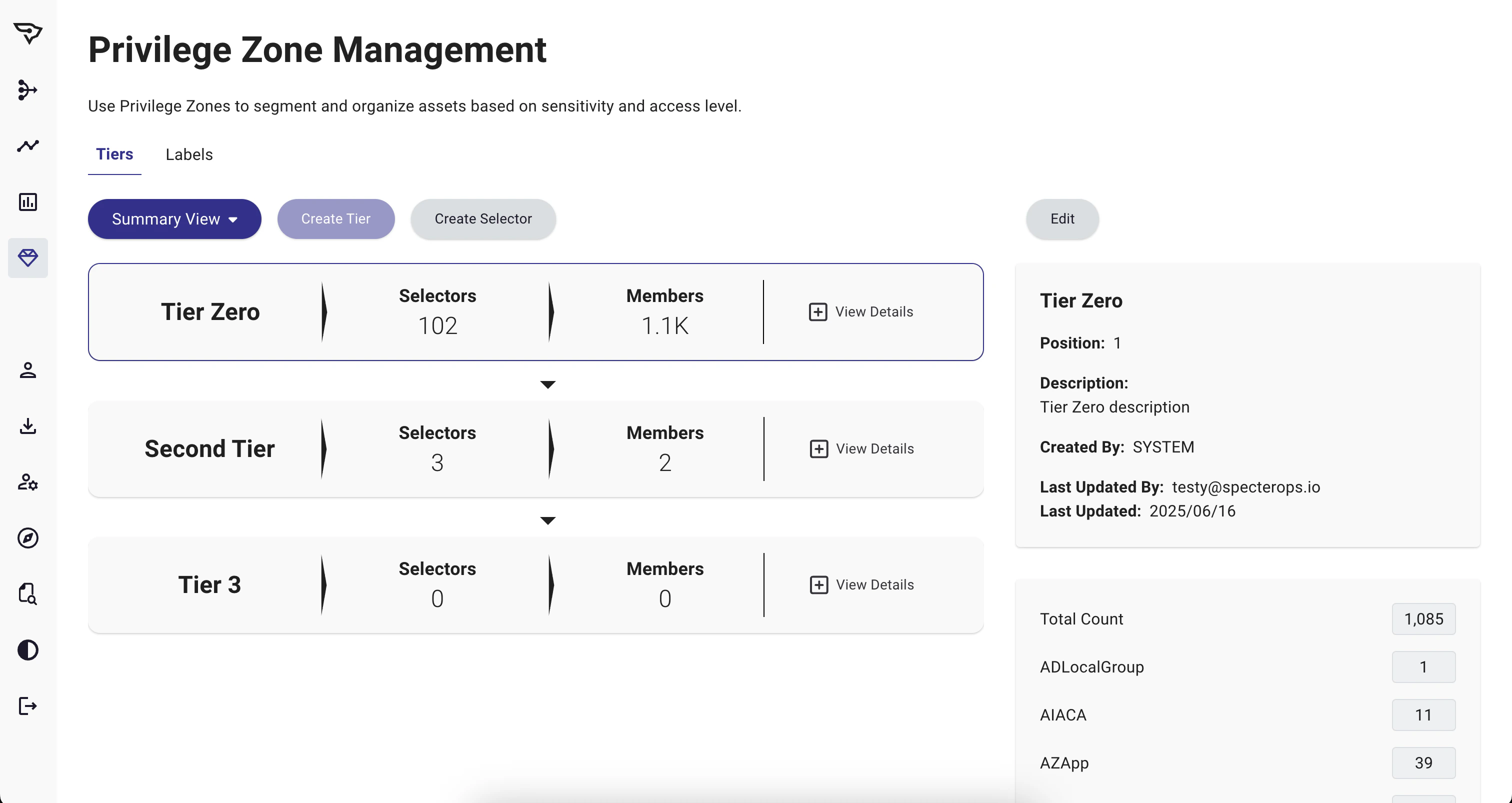 Privilege Zone Management summary view in v7.6.0