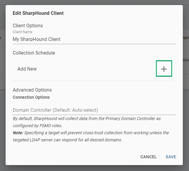 Click the plus icon to add a new collection schedule