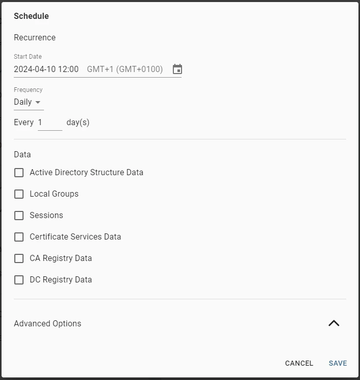 Configure the schedule details