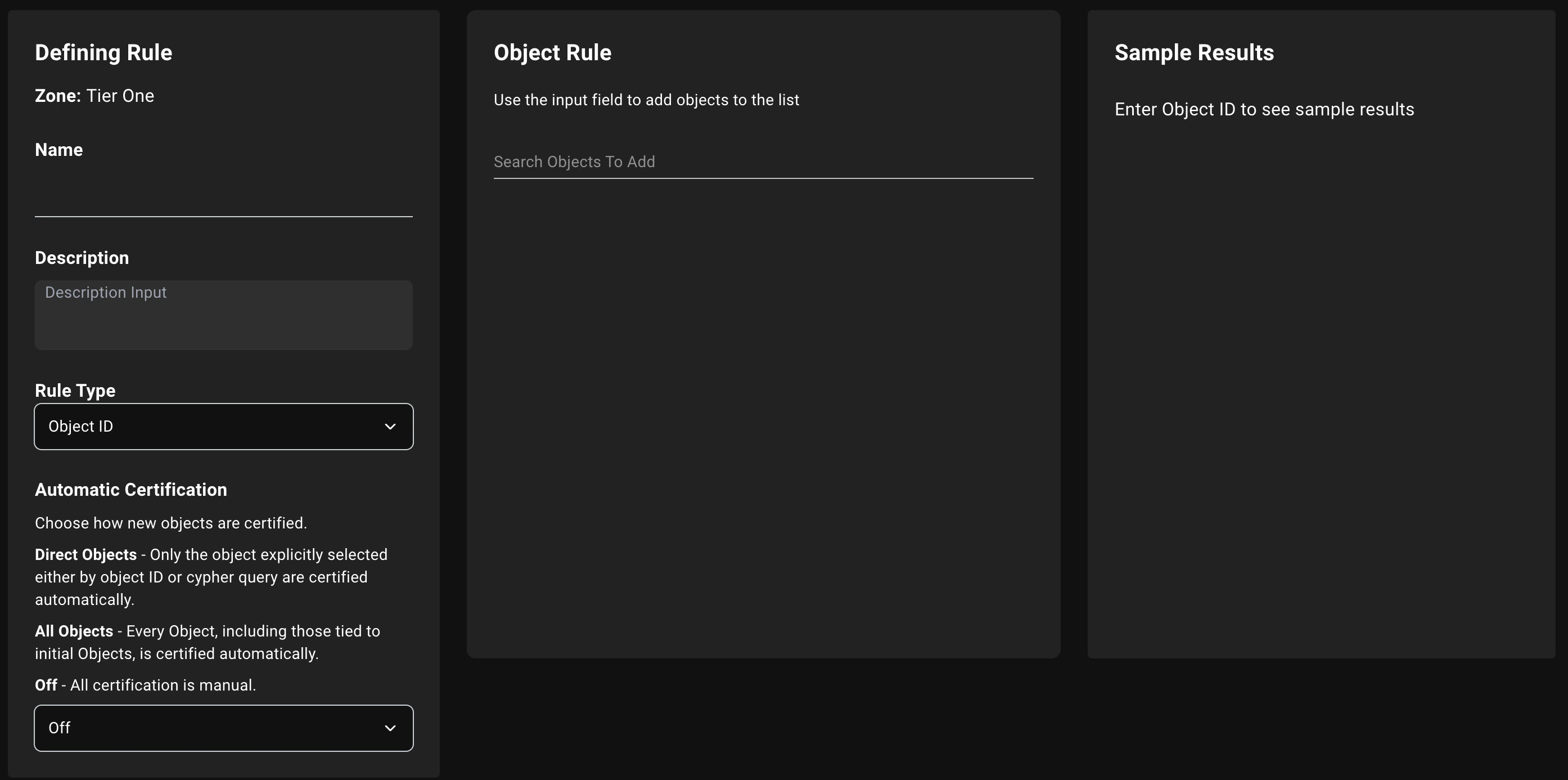 A view of the Zone Builder define zone rule page