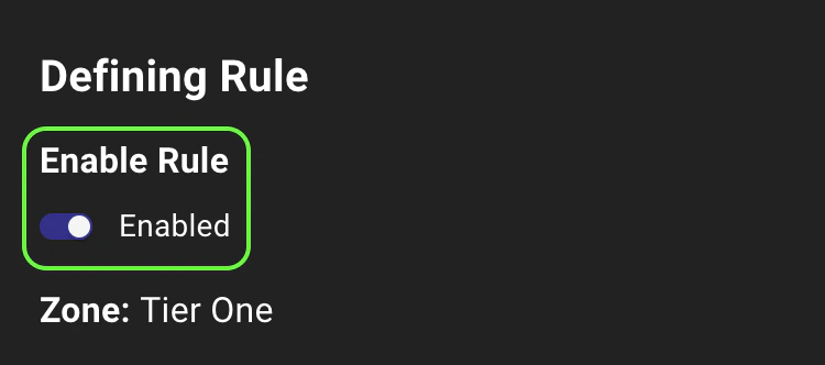 A view of the Zone Builder edit rule page