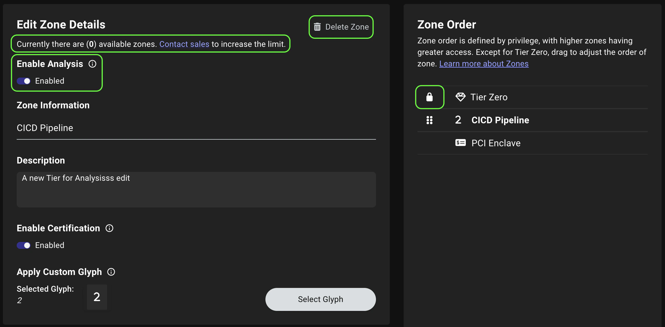 A view of the Zone Form showing the improved layout and messaging for creating and editing zones