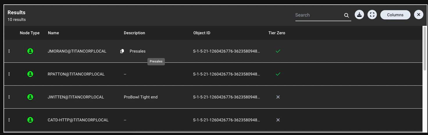 Updates to Explore table layout in BloodHound v8.1.0