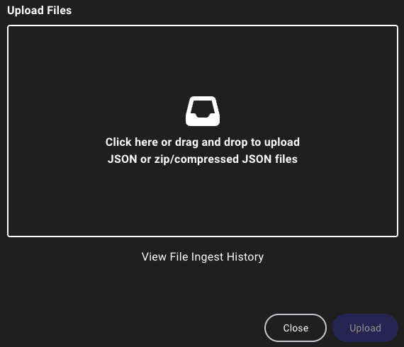 File Ingest screen showing the upload modal