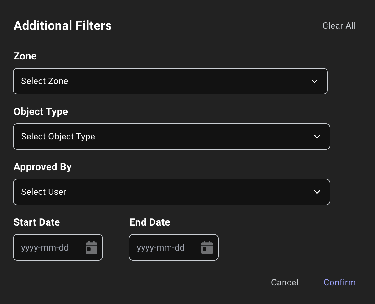 A view of the Zone Builder certification search and filter options