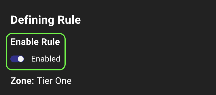 A view of the Zone Builder edit rule page
