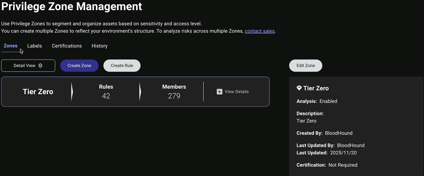 An animated view of the Privilege Zone Management page showing the improved selection highlighting