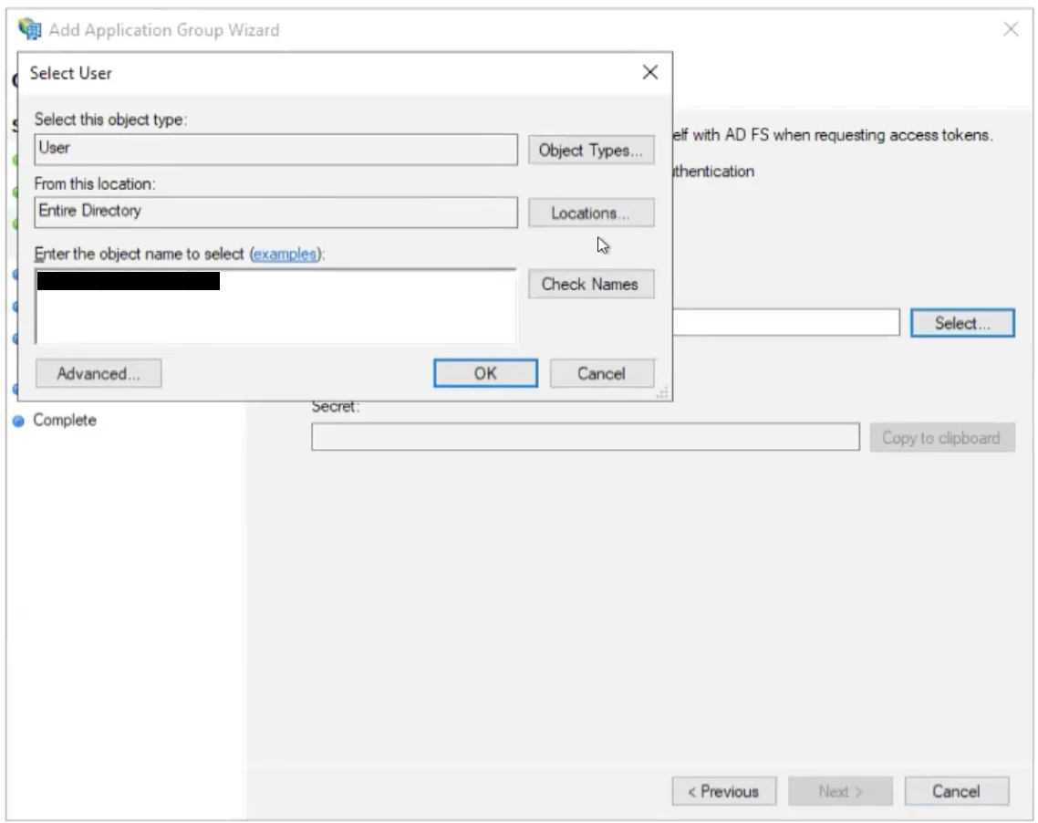 A view of the Configure Application Credentials page in the Add Application Group Wizard