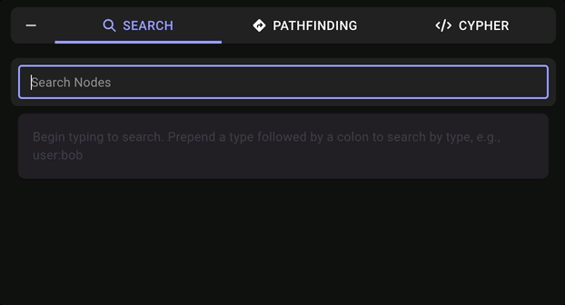 A GIF showing a user switching between Search, Pathfinding, and Cypher tabs without layout shift
