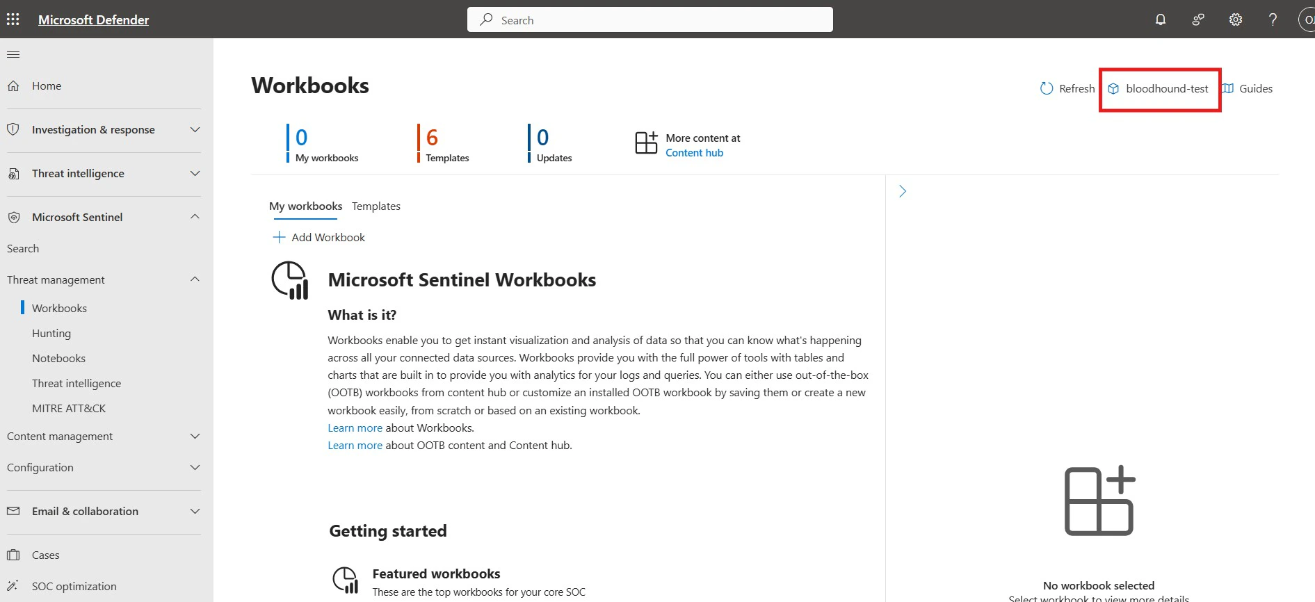 Select Sentinel Workspace