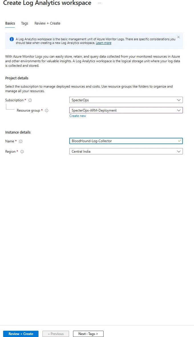 Create Log Analytics Workspace