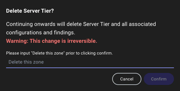 A view of the Zone Builder confirm zone delete dialog