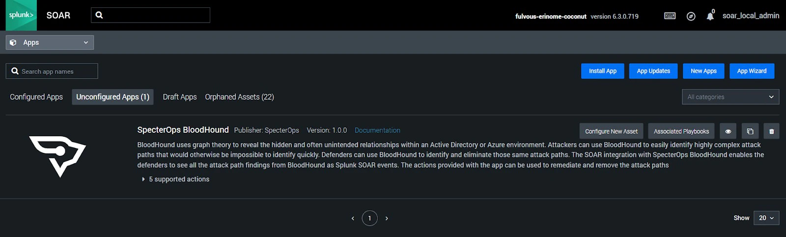 Splunk SOAR unconfigured apps section