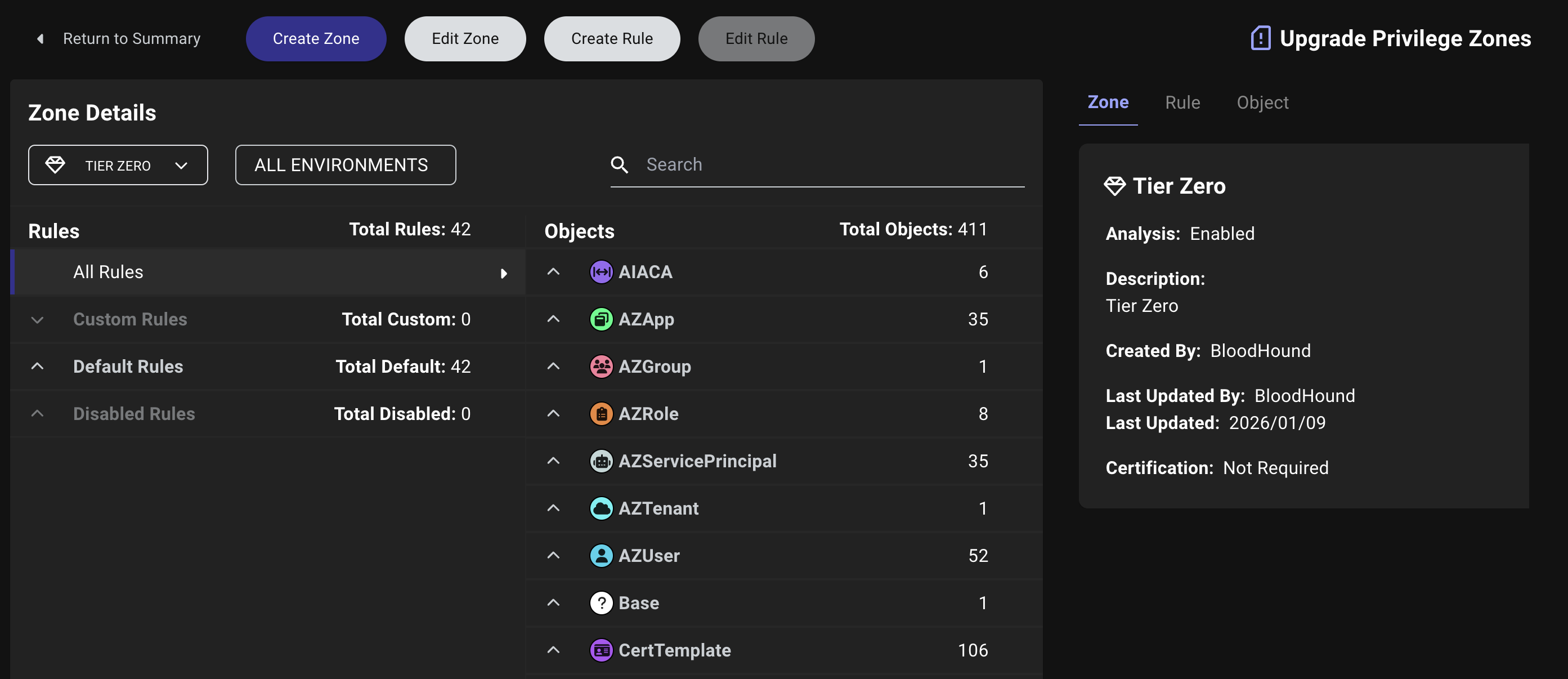 A view of the Zone Builder detail view