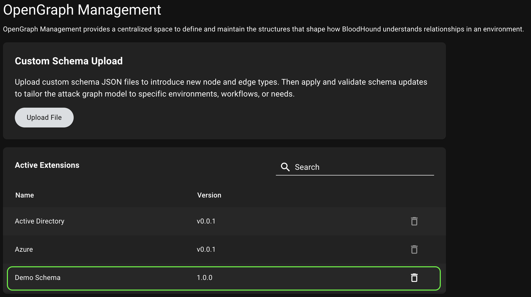 A screenshot showing the OpenGraph Management page with the list of active extensions, highlighting the newly installed extension.