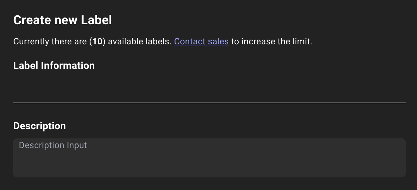 A view of the Zone Builder create label page