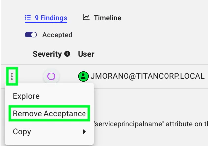 A view of the menu that appears when clicking the three vertical dots next to an accepted principal