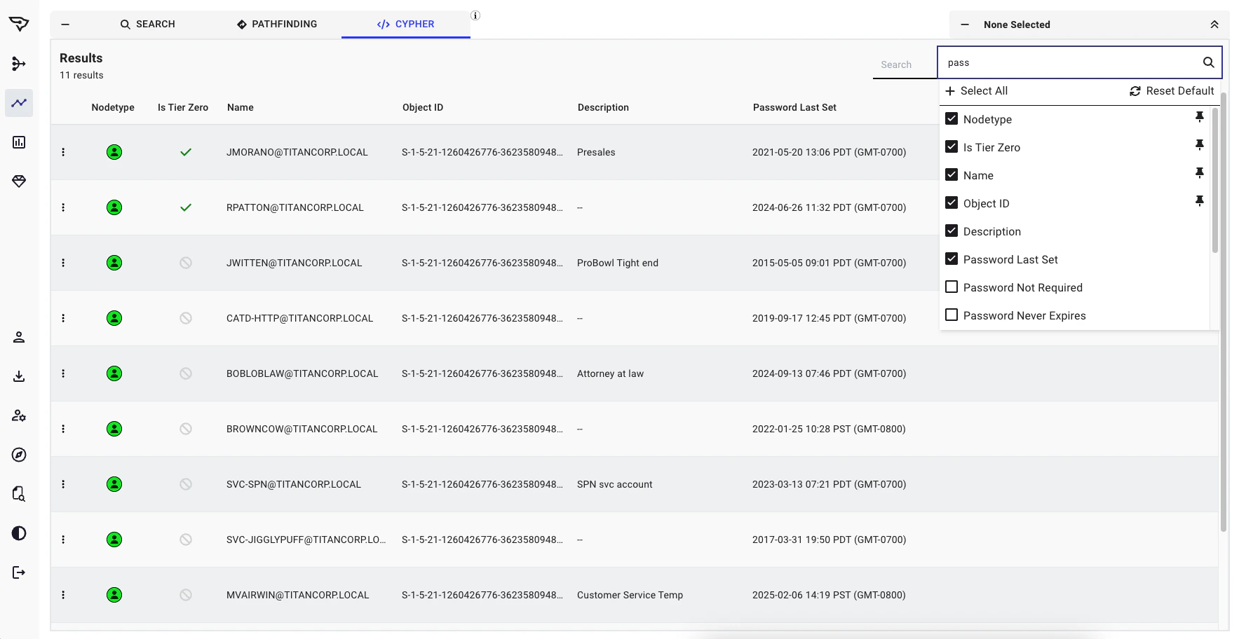 Explore table layout in BloodHound v8.0.0