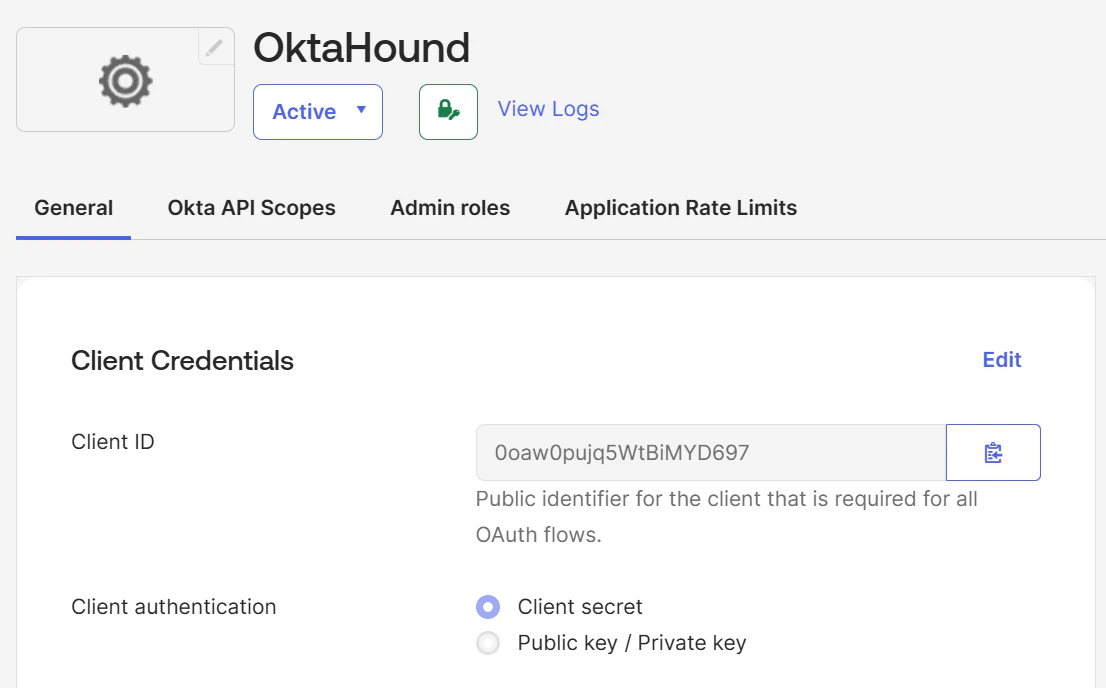 OktaHound app - Client Credentials