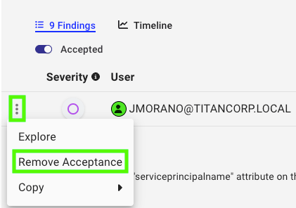 A view of the menu that appears when clicking the three vertical dots next to an accepted principal