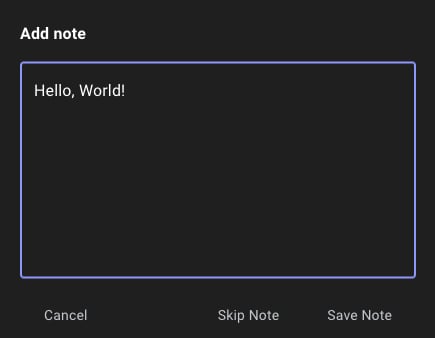 A view of the certification note dialog in the Zone Builder certification tab