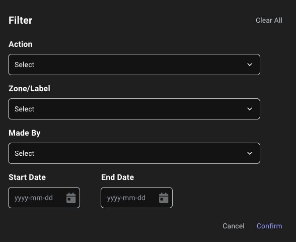 Zone Builder history log filter