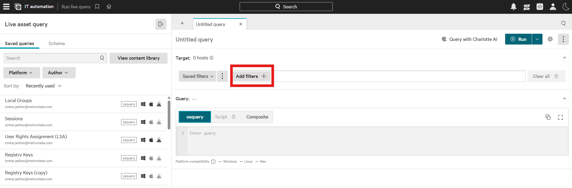 A screenshot of the add filters interface