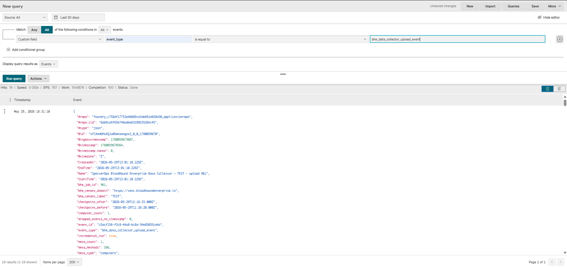 A screenshot of the filter interface for upload audit events