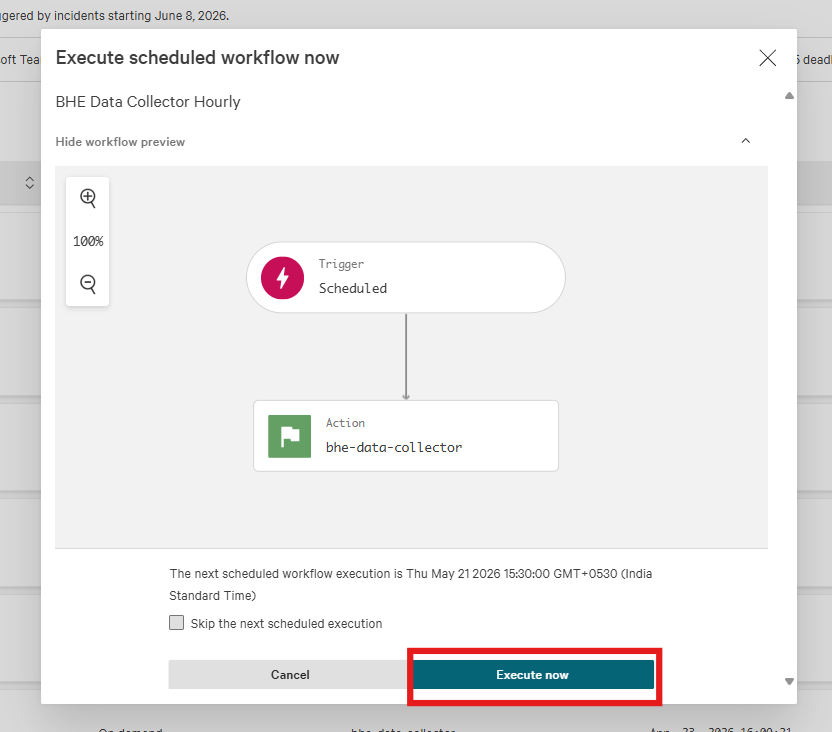 A screenshot of the execute workflow confirmation dialog