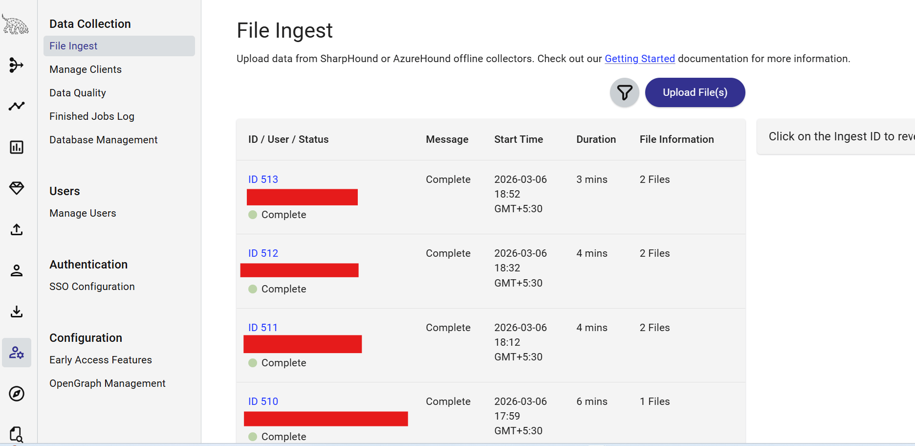 A screenshot of the file ingestion management dashboard