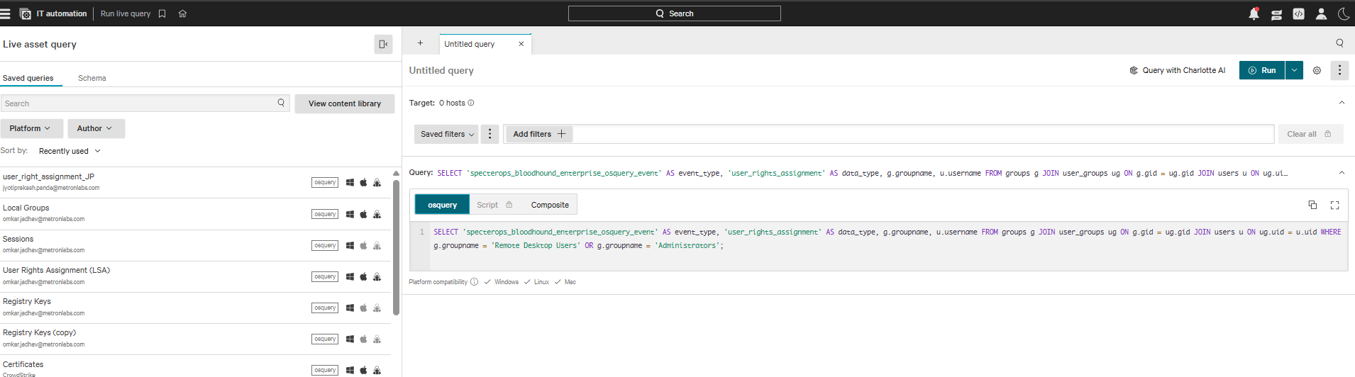 A screenshot of the query input interface