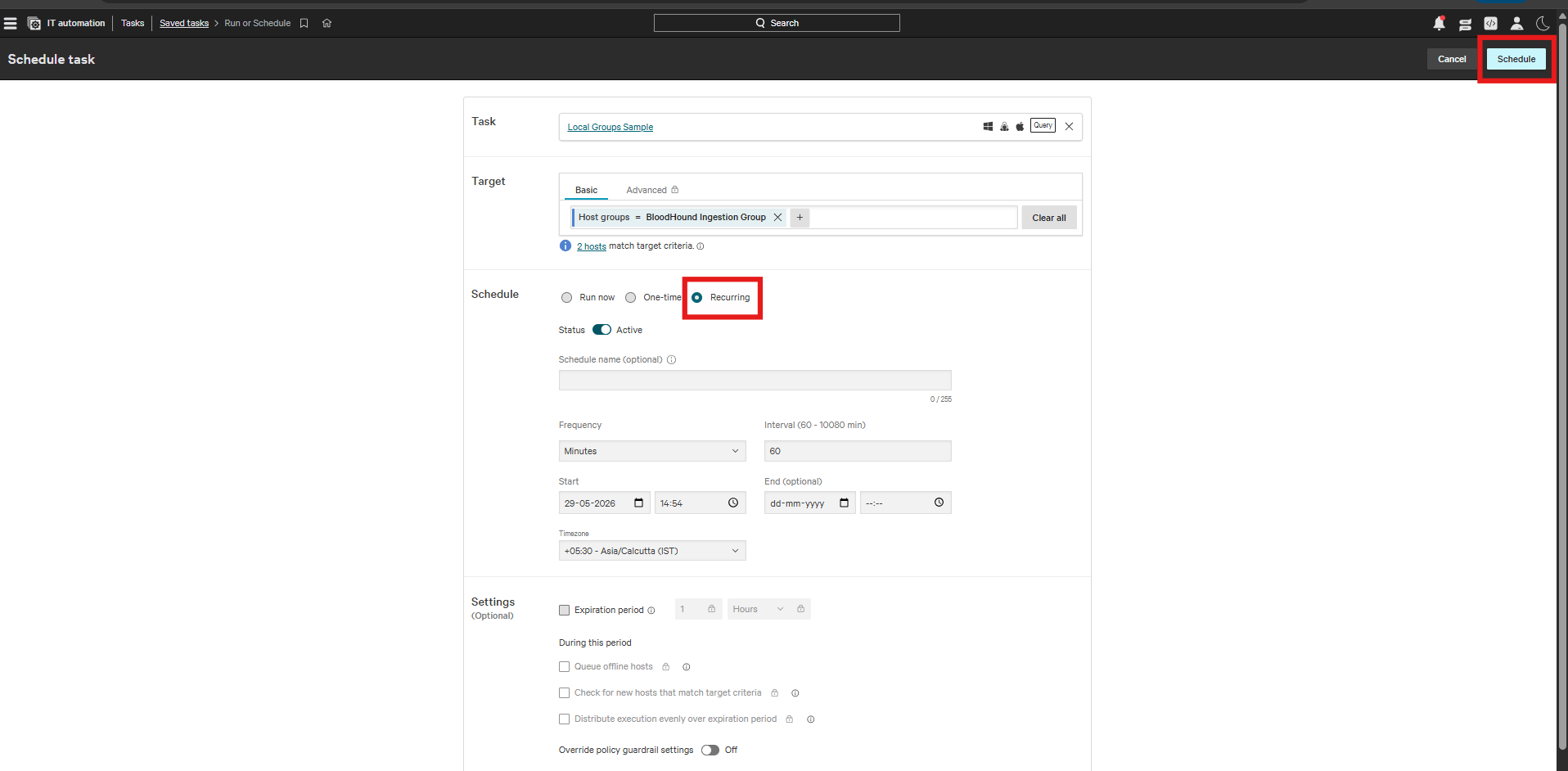 A screenshot of the schedule query interface