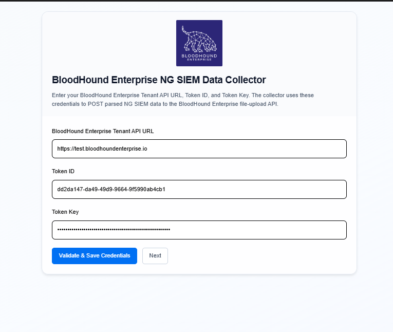 A screenshot of the BloodHound Enterprise credentials form