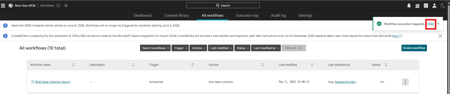 A screenshot of the view execution results interface
