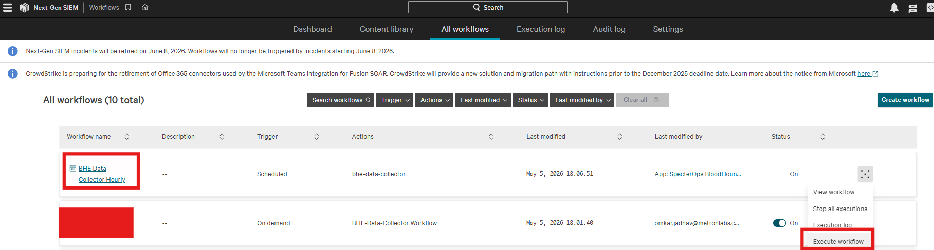 A screenshot of the workflow action menu