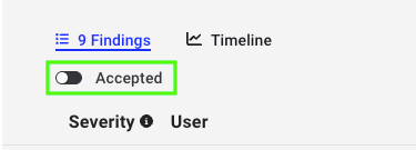 A view of the attack paths page that shows the accepted toggle