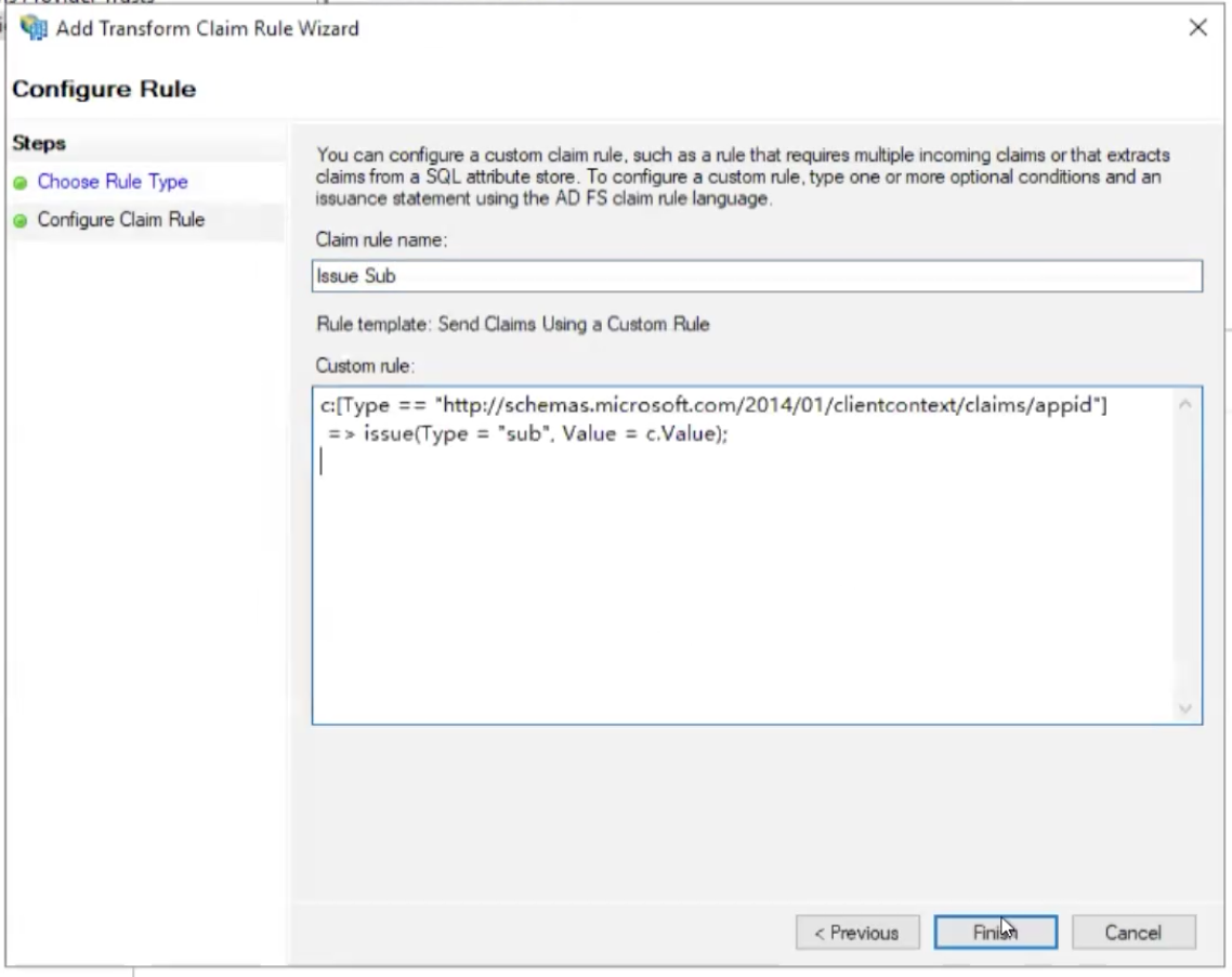 A view of the Configure Claim Rule page in the Add Transform Claim Rule Wizard