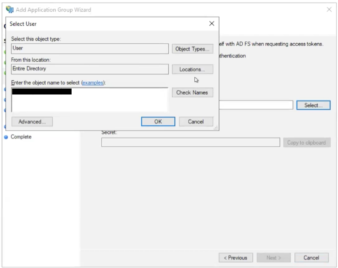 A view of the Configure Application Credentials page in the Add Application Group Wizard