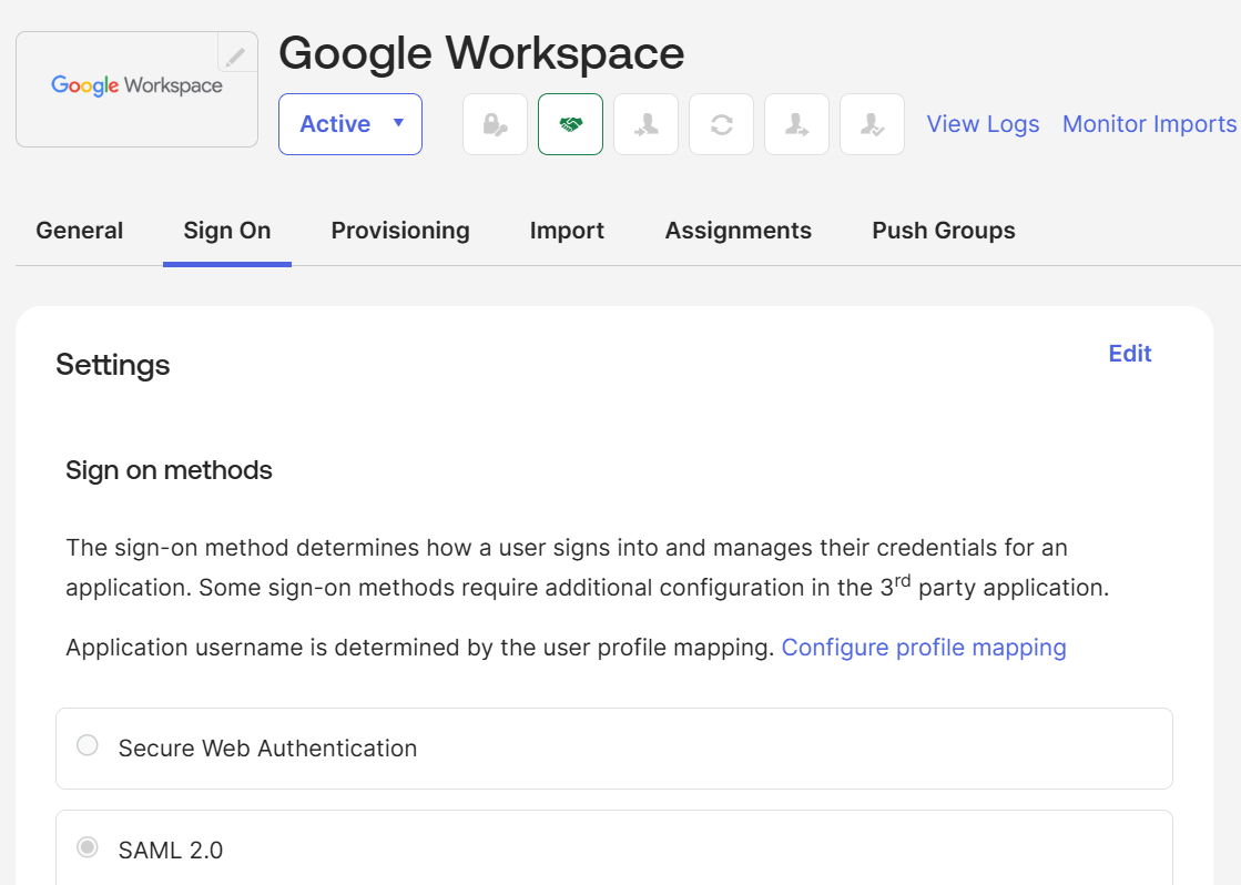 Google Workspace sign-in protocol settings