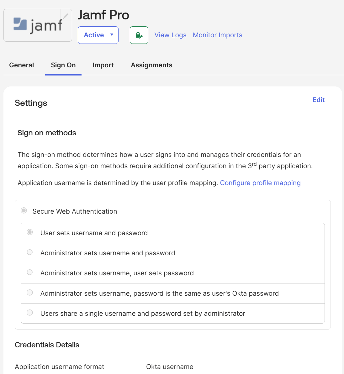 Jamf Pro SWA settings