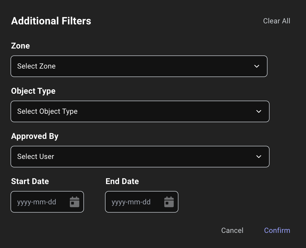 A view of the Zone Builder certification search and filter options