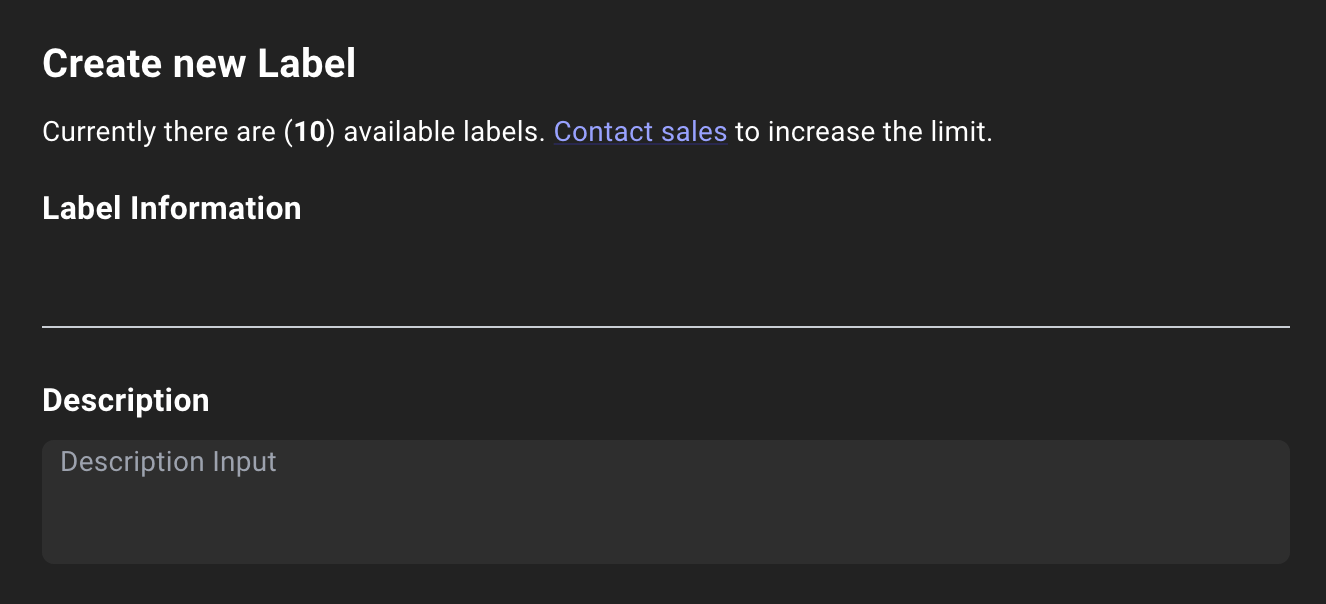 A view of the Zone Builder create label page