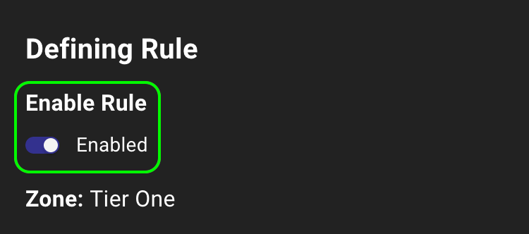 A view of the Zone Builder edit rule page