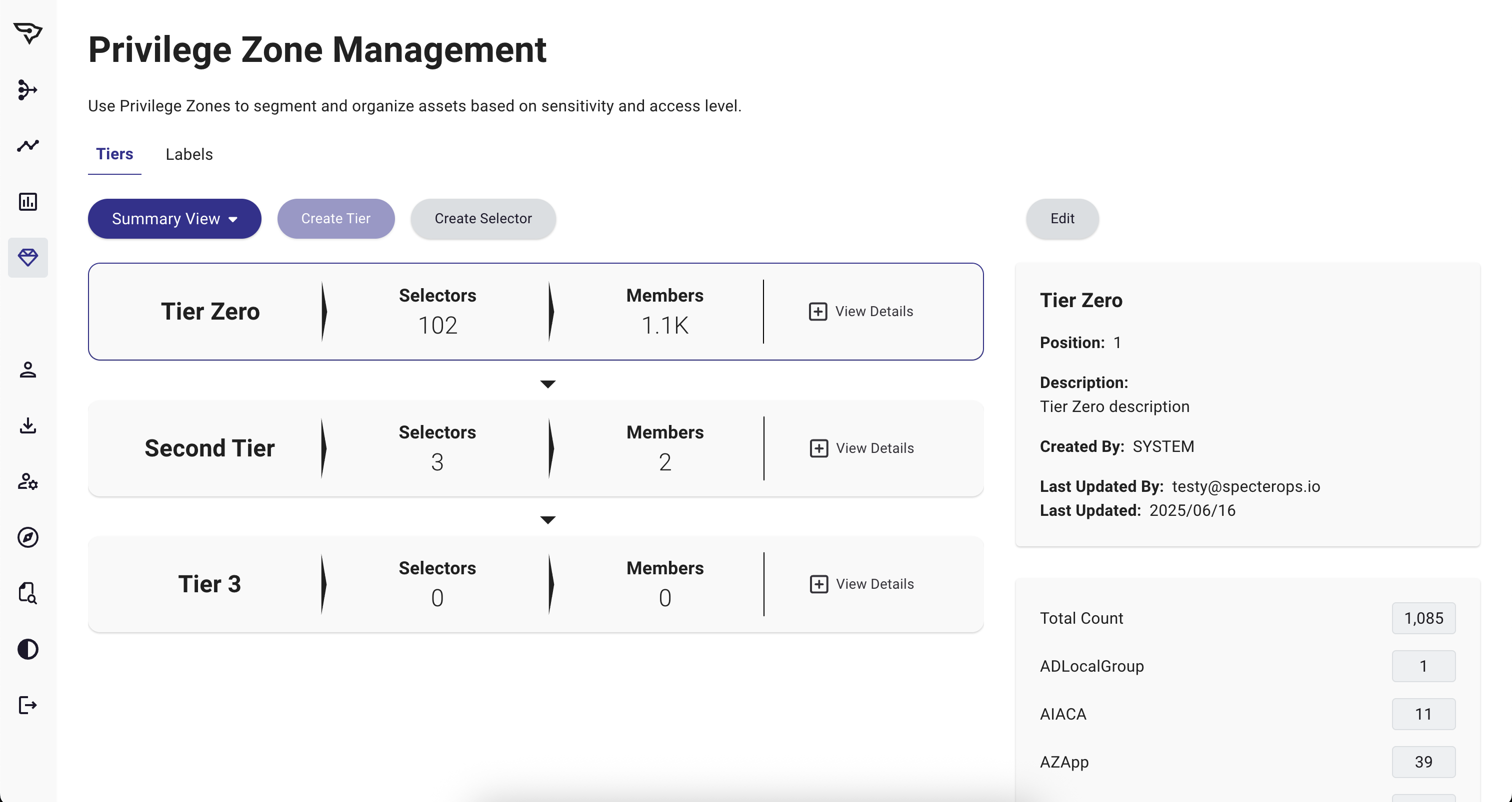 Privilege Zone Management summary view in v7.6.0
