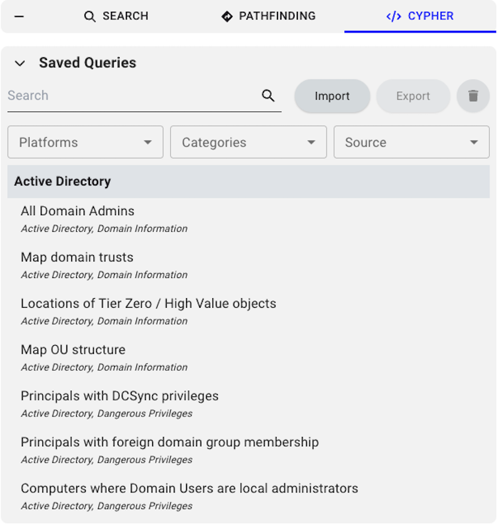 Default view of the Saved Queries section