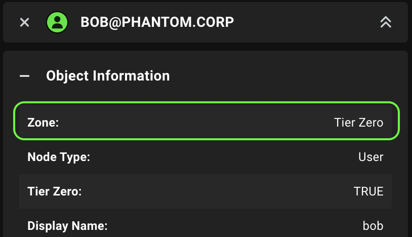 A view of the Object Information panel showing the zone name instead of position