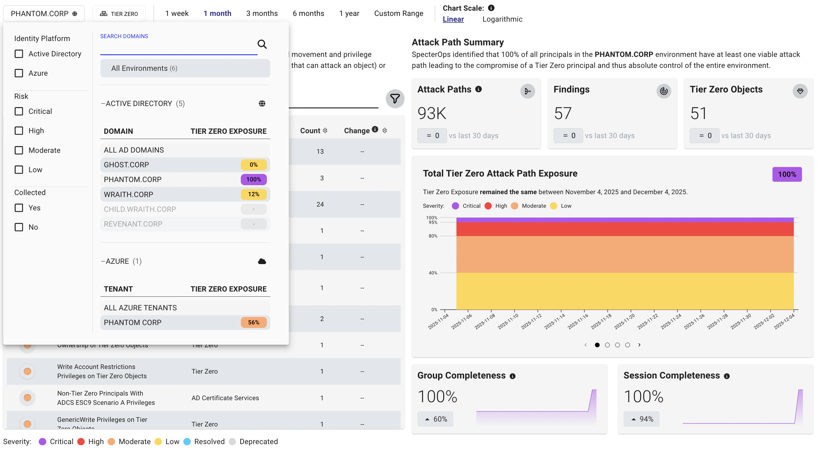 A view of the Posture page filter options