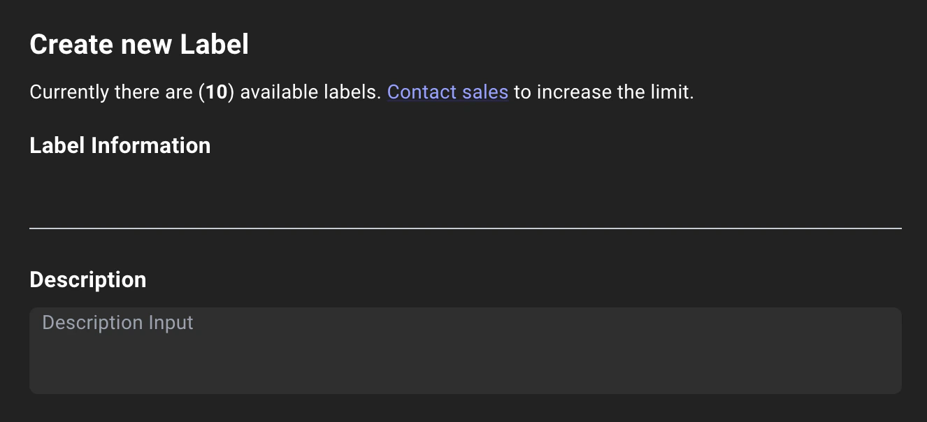 A view of the Zone Builder create label page